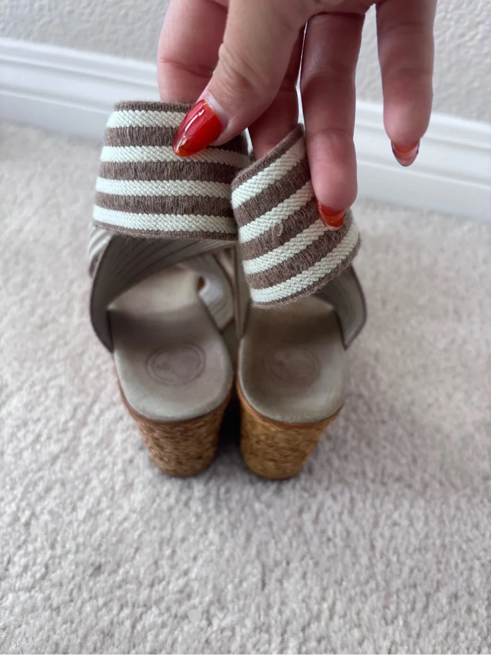Charleston Shoe Company - Ivory Striped Wedge Sandals